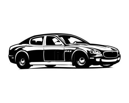 Illustration for Maserati quattroporte car for logo, badge, emblem. isolated white background view from side. vector illustration available in eps 10. - Royalty Free Image