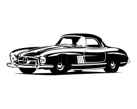 Ilustración de Mercedes benz 300 sl roadster vista de fondo blanco desde un lado. Mejor ilustración vectorial para logotipos, insignias, iconos y emblemas. - Imagen libre de derechos
