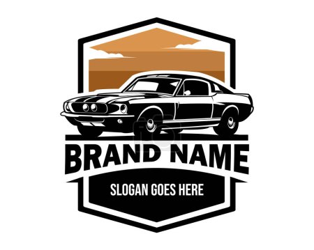 Shelby muscle voiture logo isolé blanc vue de fond de côté. Idéal pour l'industrie automobile, badge, emblème, icône et design autocollant. illustration vectorielle disponible en eps 10.