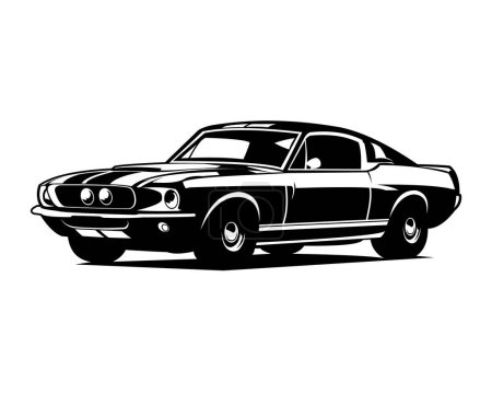 Shelby muscle voiture logo isolé blanc vue de fond de côté. meilleur pour l'industrie automobile. illustration vectorielle disponible en eps 10.