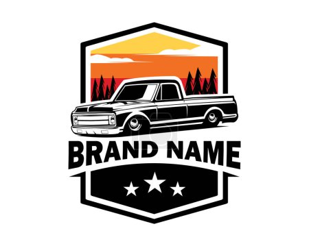 c10 truck logo isolated on white background showing from side with eye catching sunset view. best for badge, emblem, icon. vector available in eps 10.
