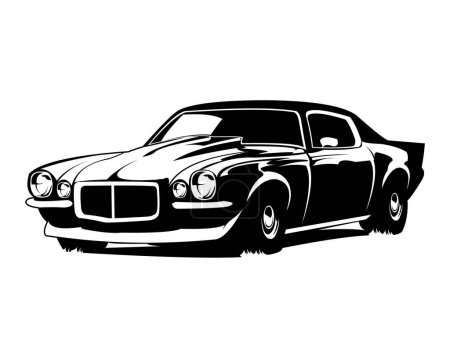 Ilustración de 1970 silueta chevy camaro coche logotipo aislado en la vista lateral de fondo blanco. ilustración vectorial disponible en eps 10. - Imagen libre de derechos