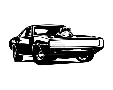 Illustration for Dodge charger car 1970s silhouette isolated on white background from front. best for the car industry. logos, badges, emblems and icons. vector illustration available in eps 10. - Royalty Free Image