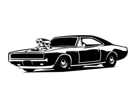 Illustration for Dodge charger car silhouette isolated white background showing from side. Best for logos, badges, emblems and old challenger car industry. - Royalty Free Image