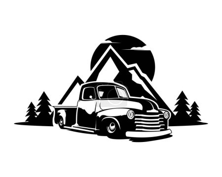 Ilustración de Montaña Chevy Truck silueta aislada sobre fondo blanco que muestra de lado. Lo mejor para el logotipo, insignia, emblema, icono, pegatina de diseño, industria del transporte. ilustración vectorial eps 10. - Imagen libre de derechos
