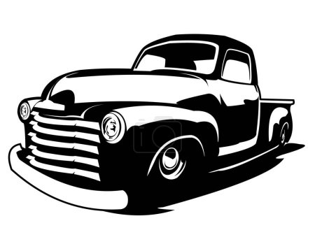 Ilustración de Chevy camión silueta vector vista frontal aislado fondo blanco. Mejor para el logotipo, insignia, emblema, icono, pegatina y la industria del transporte. - Imagen libre de derechos
