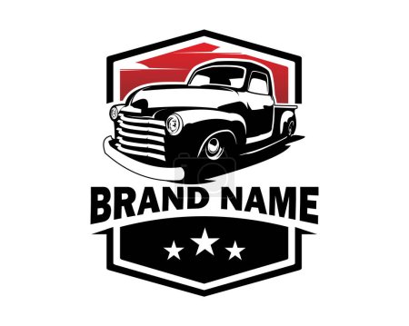 Téléchargez les illustrations : Premium Chevy camion vecteur logo vue de face isolé fond blanc. Idéal pour l'industrie du badge, emblème, icône, autocollant et camionnage. disponible eps 10. - en licence libre de droit