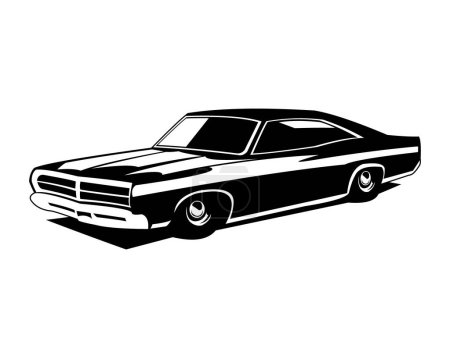 Illustration for Dodge charger car silhouette isolated white background showing from side. Best for logos, badges, emblems and old challenger car industry. - Royalty Free Image