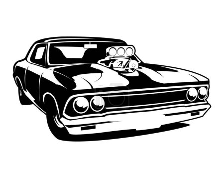 Illustration for Premium 1970s dodge charger car logo silhouette design isolated on white background front view. best for badges, emblems, icons, stickers. vector illustration available in eps 10. - Royalty Free Image