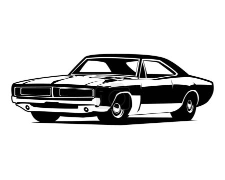 Illustration for Dodge charger car logo 70s silhouette isolated white background view from side. best for badge, emblem, icon, car industry. illustration vector available eps 10. - Royalty Free Image