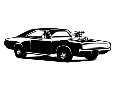 Illustration for Dodge super challager car silhouette vector illustration isolated on white background showing from front. Best for badge, emblem, icon, sticker design. available eps 10. - Royalty Free Image