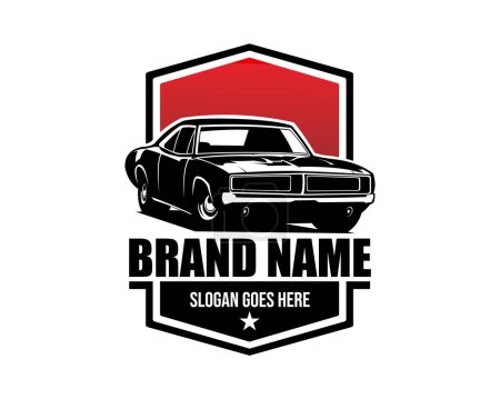 Illustration for 1970's dodge charger car isolated on white background front view. Best for car industry, logo, badge, emblem, icon, sticker design. available in eps 10. - Royalty Free Image