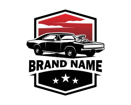 Illustration for 1970's dodge charger car isolated on white background side view. best for car industry, logos, badges, emblems. available in eps 10. - Royalty Free Image