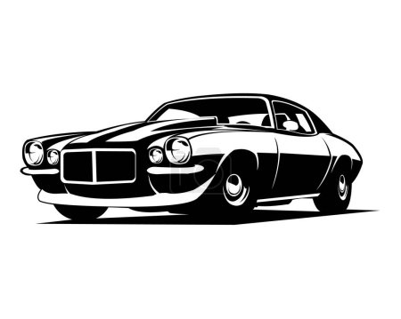 Ilustración de Chevy Camaro coche. silueta vectorial aislada de fondo blanco que muestra desde la parte delantera. Lo mejor para la insignia, emblema, icono, diseño de pegatina, industria del automóvil. - Imagen libre de derechos