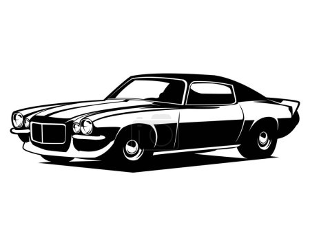 Ilustración de 1970 silueta Chevy Camaro. vista de fondo blanco aislado desde el lado. Lo mejor para la insignia, emblema, icono, diseño de pegatina, industria del automóvil. disponible en eps 10. - Imagen libre de derechos