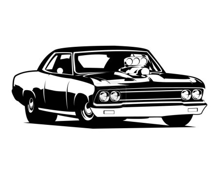 Téléchargez les illustrations : Chevrolet camaro voiture logo silhouette vue de l'avant isolé fond blanc. meilleur pour l'industrie automobile, badge, emblème, icône. - en licence libre de droit