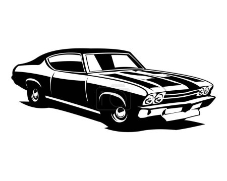 Ilustración de Chevy camaro silueta del logotipo del coche. vista desde el fondo blanco aislado lateral. Lo mejor para el diseño de insignia, emblema, icono y pegatina. - Imagen libre de derechos