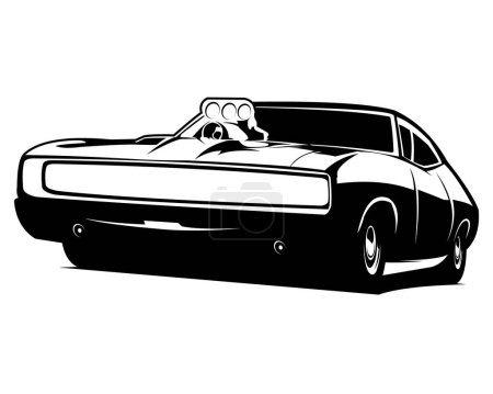 Illustration for 1970's dodge super charger car isolated on white background from front. best for the car industry. logos, badges, emblems and icons. vector illustration available in eps 10. - Royalty Free Image