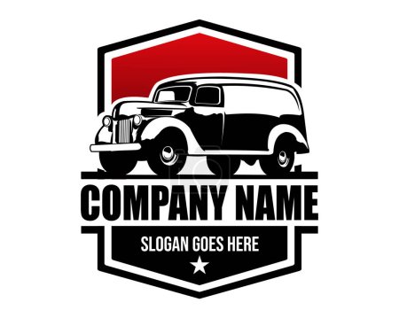 Téléchargez les illustrations : 1941 ford panel truck silhouette logo. view from side side isolated white background. Best for badge, emblem, icon, sticker design, classic truck industry. available in eps 10. - en licence libre de droit