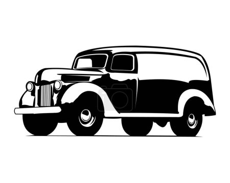 Illustration for 1941 ford panel truck silhouette. view from side isolated white background. Best for badge, emblem, icon, sticker design, classic truck industry. available in eps 10. - Royalty Free Image