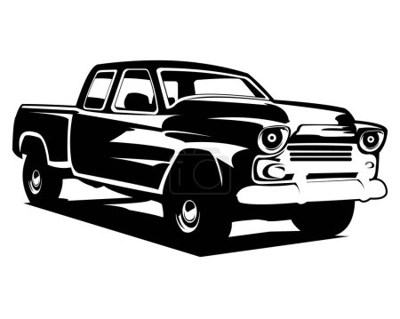 Ilustración de 1950s chevy truck silhouette. isolated on a white background showing from the side. premium truck design vector. Best for logo, badge, emblem, icon, sticker design. available in eps 10. - Imagen libre de derechos