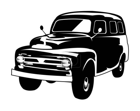 1951 ford truck silhouette. isolated white background view from side. Best for logo, badge, emblem, icon, design sticker, trucking industry. available eps 10.