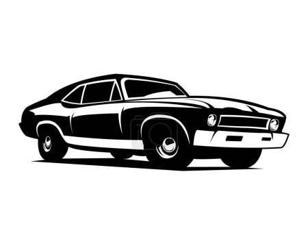 Ilustración de Chevrolet músculo coche silueta vector de diseño. vista de fondo blanco aislado desde el lado. Ideal para logotipos, insignias, emblemas, iconos, pegatinas de diseño y para la industria del automóvil vintage. disponible en eps 10. - Imagen libre de derechos