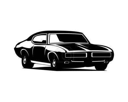 Illustration for Pontiac GTO Judge logo seen from the side. amazing sunset view design. vector illustration available in eps 10. - Royalty Free Image