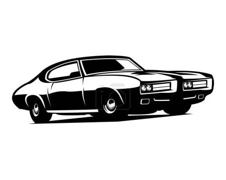 Illustration for Pontiac gto judge car logo. premium car design vector. isolated white background with sunset view. Best for badge, emblem, icon, sticker design. car industry. - Royalty Free Image