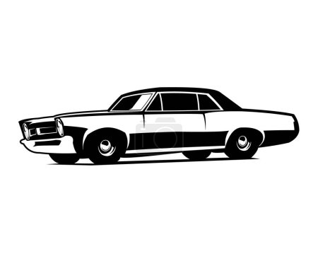 Téléchargez les illustrations : Pontiac GTO Juge silhouette. conception légendaire de vecteur de voiture de muscle de 1969. vue isolée de fond blanc de côté. Meilleur pour sa vitesse incroyable, logo, insigne, emblème, icône, conception autocollant. - en licence libre de droit