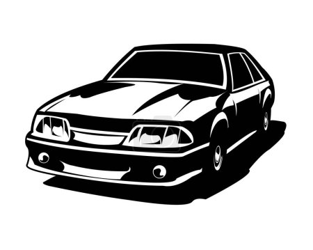 Illustration for 1990s mustang car silhouette. isolated white background view from side. vector muscle car legend with speed. Best for logo, badge, emblem, icon, design sticker, vintage car industry. available eps 10. - Royalty Free Image