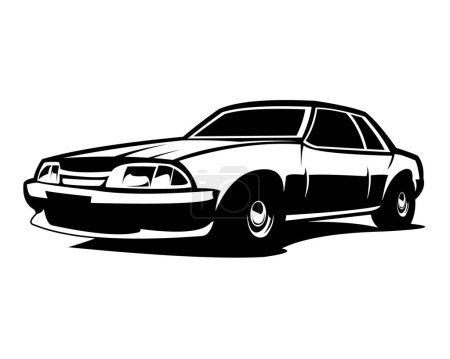 Téléchargez les illustrations : 1990s mustang car logo silhouette. old muscle car vector. isolated white background view from side. Best for badge, emblem, icon, sticker design, car industry. available in eps 10. - en licence libre de droit