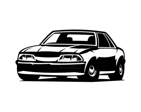 Illustration for 1990s mustang car silhouette. isolated white background view from front. Best for logo, badge, emblem, icon, sticker design, car industry. available in eps 10. - Royalty Free Image