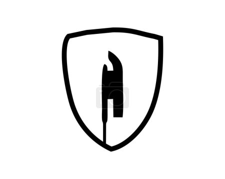 Téléchargez les illustrations : Conception vectorielle silhouette d'une lance en combinaison avec un bouclier. meilleur pour les logos, badges, emblèmes, icônes, disponibles en eps 10. - en licence libre de droit