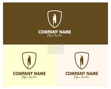 Illustration for Spear logo set combined with shield. premium vector design. appear with several color choices. Best for logo, badge, emblem, icon, design sticker, industry. available in eps 10. - Royalty Free Image
