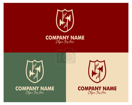 Illustration for Double ax and shield logo set. premium vector design. appear with several color choices. Best for logo, badge, emblem, icon, design sticker, industry. available in eps 10. - Royalty Free Image