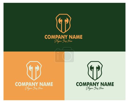 Illustration for Double ax and shield logo set. premium vector design. appear with several color choices. Best for logo, badge, emblem, icon, design sticker, industry. available in eps 10. - Royalty Free Image