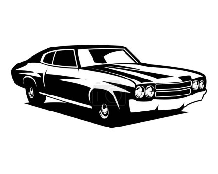 Illustration for 1970 Ford Mustang isolated side view white background. best for logos, badges, emblems, icons, available in eps 10. - Royalty Free Image