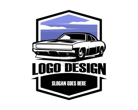 Illustration for Dodge challenger 1968 silhouette. isolated white background view from front view amazing sunset view. premium simple silhouette vector design. Best for logo, badge, emblem, icon, sticker design. - Royalty Free Image