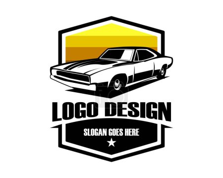 Illustration for Old dodge challenger car 1968. silhouette vector design. isolated side view white background. best for logos, badges, emblems, icons, available in eps 10. - Royalty Free Image