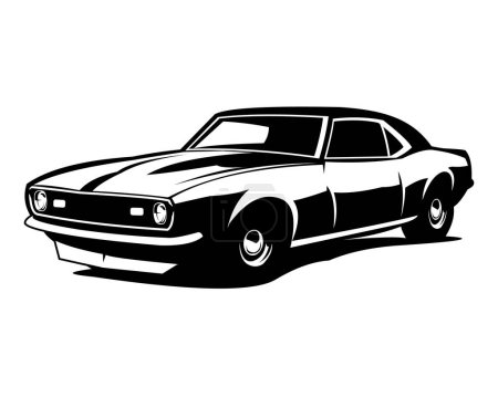 Illustration for Old camaro car silhouette. isolated white background view from side. Best for logo, badge, emblem, icon, sticker design, car industry. available in eps 10. - Royalty Free Image