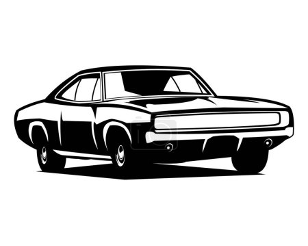 Illustration for Dodge charger 1969. design silhouette. isolated white background view from side. Best for all industries, logo, badge, emblem, icon, sticker design, t-shirt design. available in eps 10 - Royalty Free Image