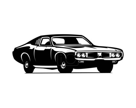 Ilustración de 1969 esquivar super abeja coche vector ilustración. diseño de silueta. vista de fondo blanco aislado desde el lado. Lo mejor para el logotipo, insignia, emblema, icono, diseño de pegatina, industria del automóvil - Imagen libre de derechos