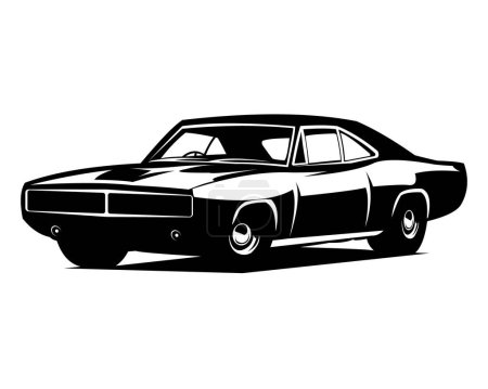 Illustration for Vector illustration of a 1970 dodge charger rt. silhouette design. isolated white background view from side. Best for logo, badge, emblem, icon, sticker design, car industry - Royalty Free Image