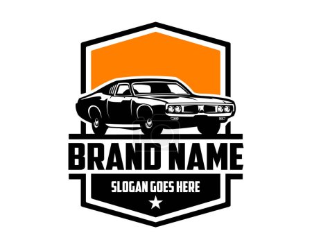Illustration for 1969 dodge super bee car vector illustration. silhouette design. isolated white background showing from side with amazing sunset view. Best for logo, badge, emblem, icon, sticker design, car industry - Royalty Free Image