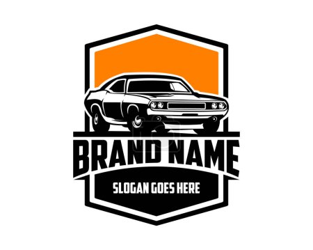 Illustration for Old dodge super bee car. front view with style, legend car vector design. isolated white background showing from the side with a stunning view of the evening sky. Best for logo, badge, emblem, sticker - Royalty Free Image