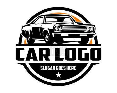 Illustration for Dodge super bee 1969. car logo design simple. isolated white background with sunset view. Best for emblem, icon, sticker design, car industry - Royalty Free Image