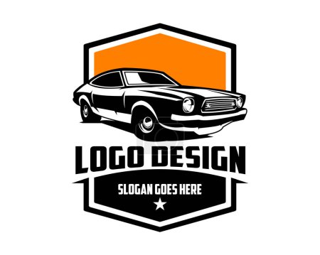 Illustration for 1974 dodge super bee vector logo. isolated white background view from the side with a sunset sky view. Best for emblems, badges and the vintage car industry. available in eps 10 - Royalty Free Image