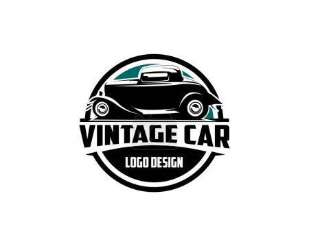 Ilustración de Logo Vintage Ford Caupe visto desde la parte delantera. increíble diseño de paisaje puesta de sol. ilustración vectorial disponible en eps 10. - Imagen libre de derechos