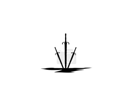 Illustration for Three swords on the ground silhouette. isolated with a stunning view. premium sword vector design. best for logo, badge, emblem, icon, sticker design. available in eps - Royalty Free Image